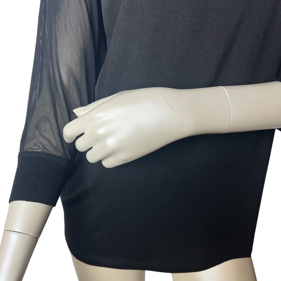 Kerisma brand Black Mesh, Satin, Jersey tee 3/4” sleeve Top - Picture 4 of 10